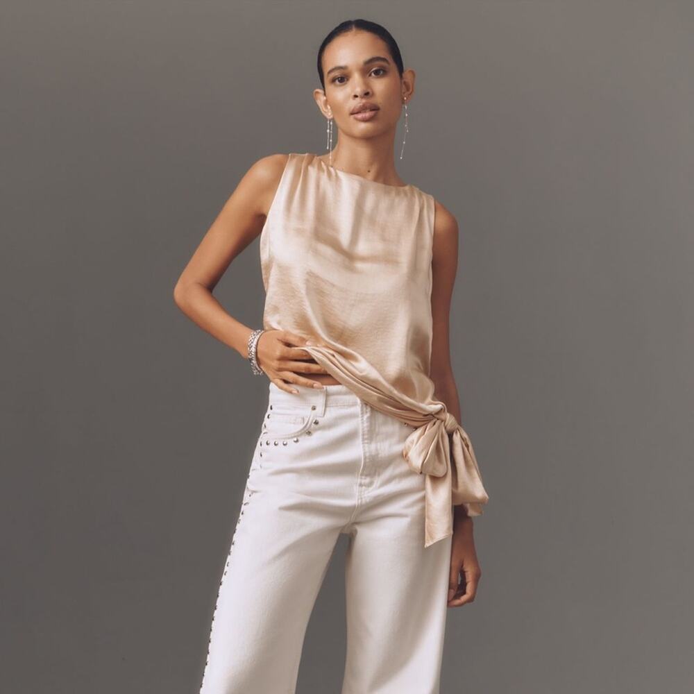 Anthropologie Mare Gold Tie Elegant Beige Shimmer Sleeveless Top